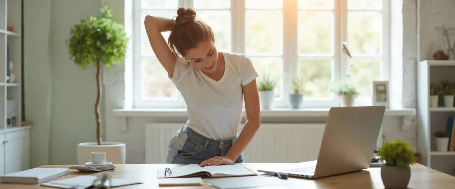 Office worker performing desk stretches during work break